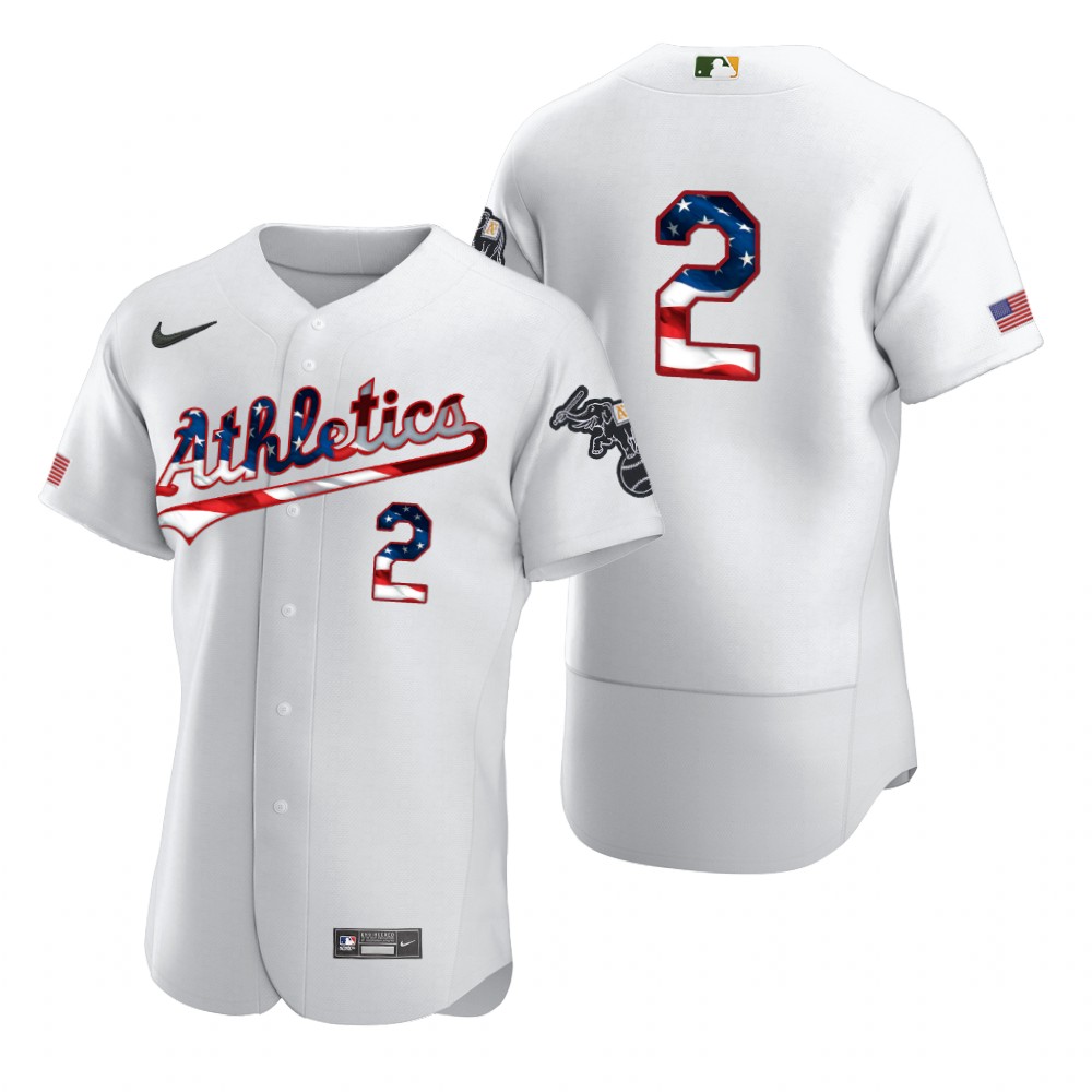 Oakland Athletics #2 Khris Davis Men Nike White Fluttering USA Flag Limited Edition Authentic MLB Jersey